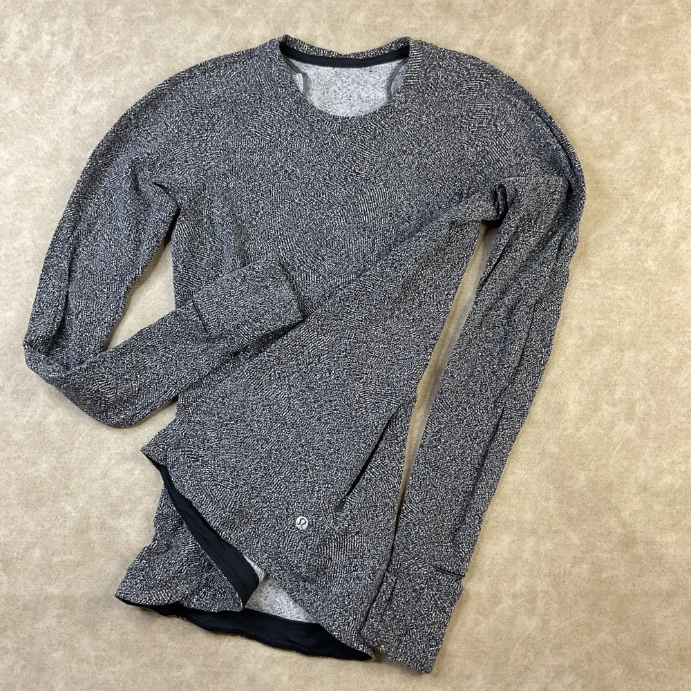 Lululemon Pullover Women Sz 6 Rulu Run Long Sleeve Jacquard Gray Running LW3BVQ